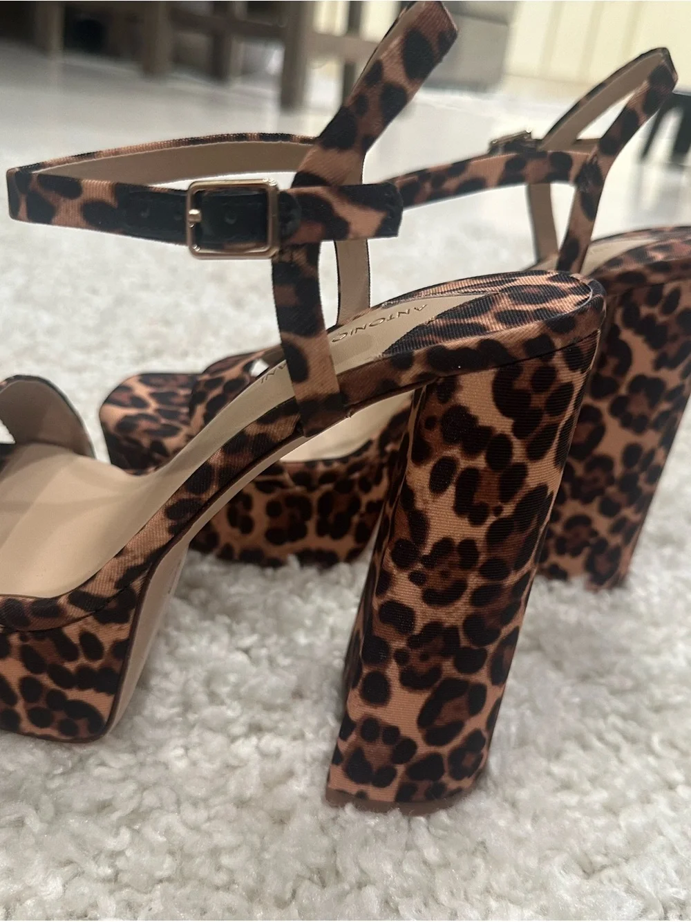 New Antonio Melanie Platforms Block Heel - Brown Leopard Strappy